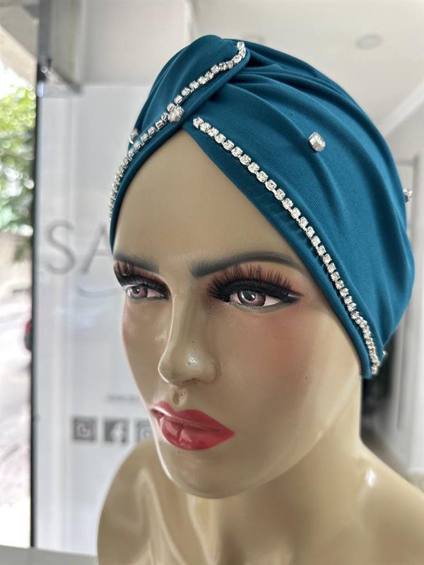 Sayra Shawl Kadın Taşlı Bone Petrol