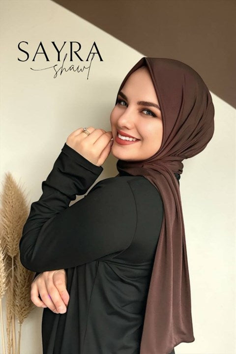 Sayra Shawl Kahverengi Çıtçıtlı Hazır Şal SYR002