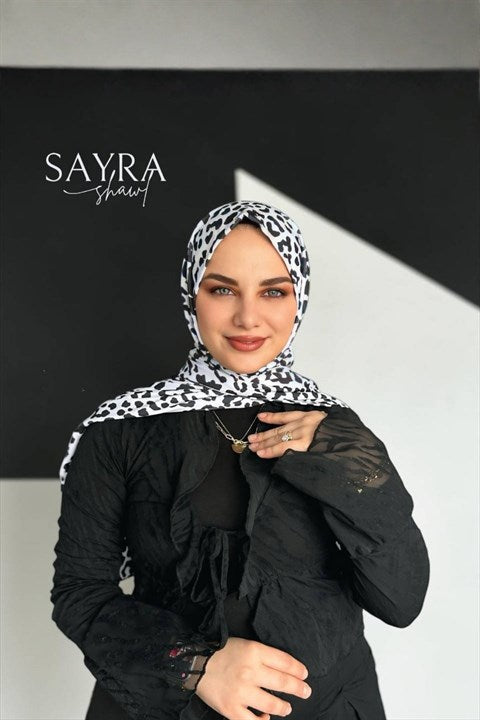 Sayra Shawl Leopar Desenli Kadın Siyah Çıtçıtlı Şal