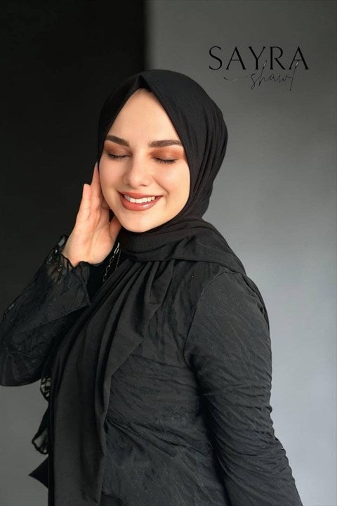 Sayra Shawl Siyah İthal Kumaş Çıtçıtlı Şal