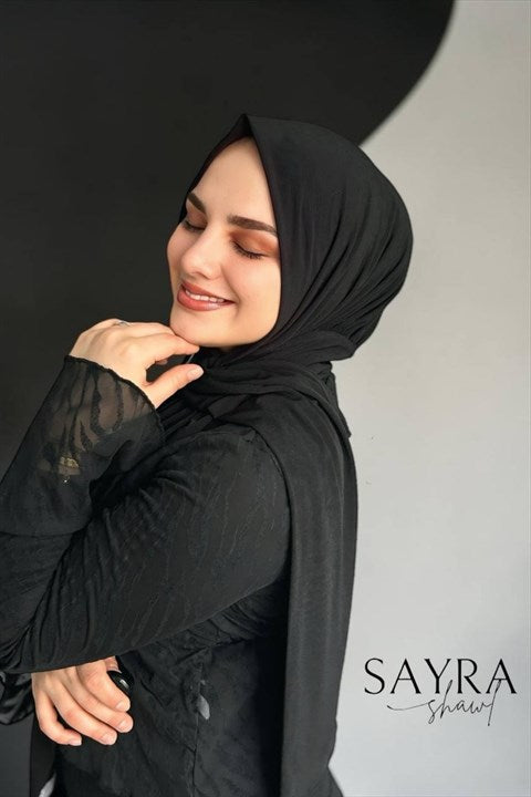 Sayra Shawl Siyah İthal Kumaş Çıtçıtlı Şal