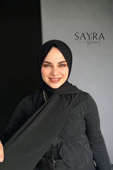 Sayra Shawl Siyah İthal Kumaş Çıtçıtlı Şal