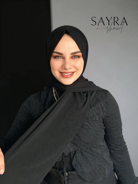 Sayra Shawl Siyah İthal Sandy Kumaş Çıtçıtlı Hazır Şal SYR006