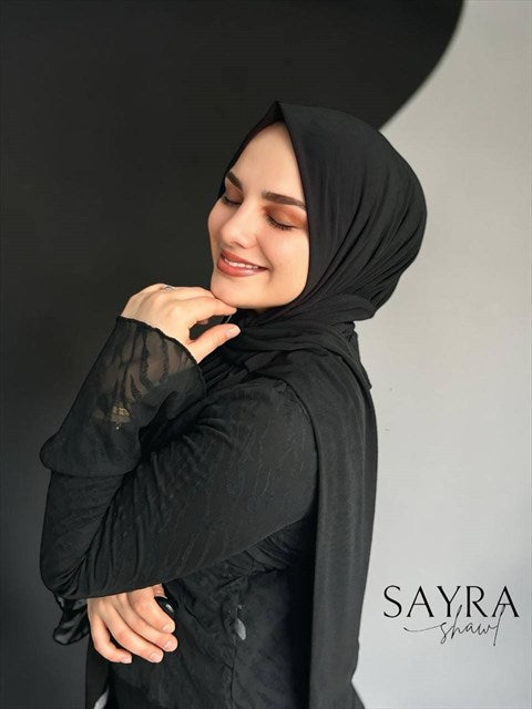 Sayra Shawl Siyah İthal Sandy Kumaş Çıtçıtlı Hazır Şal SYR006