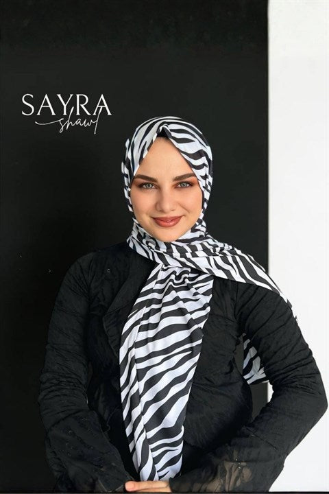 Sayra Shawl Zebra Desenli Kadın Çıtçıtlı Şal