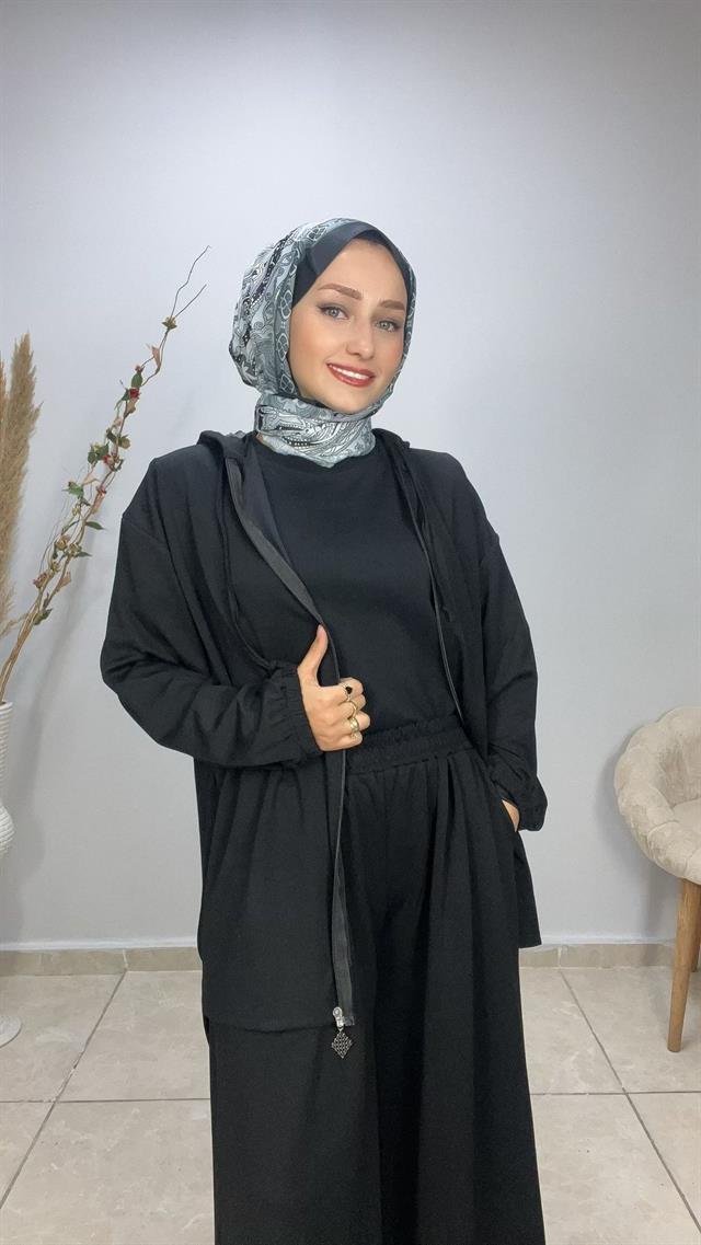 Sayra Shawl Zeynep Takım Siyah
