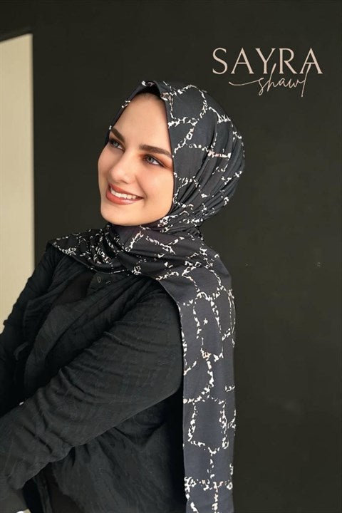Sayra Shawl Zincir Desenli Kadın Çıtçıtlı Şal