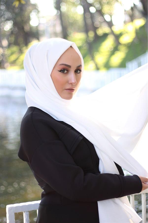 Sayra Shawl Kadın Beyaz Krep Şal