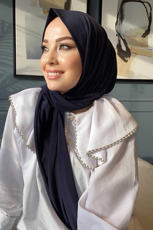Sayra Shawl Lacivert Çıtçıtlı Hazır Şal SYR002