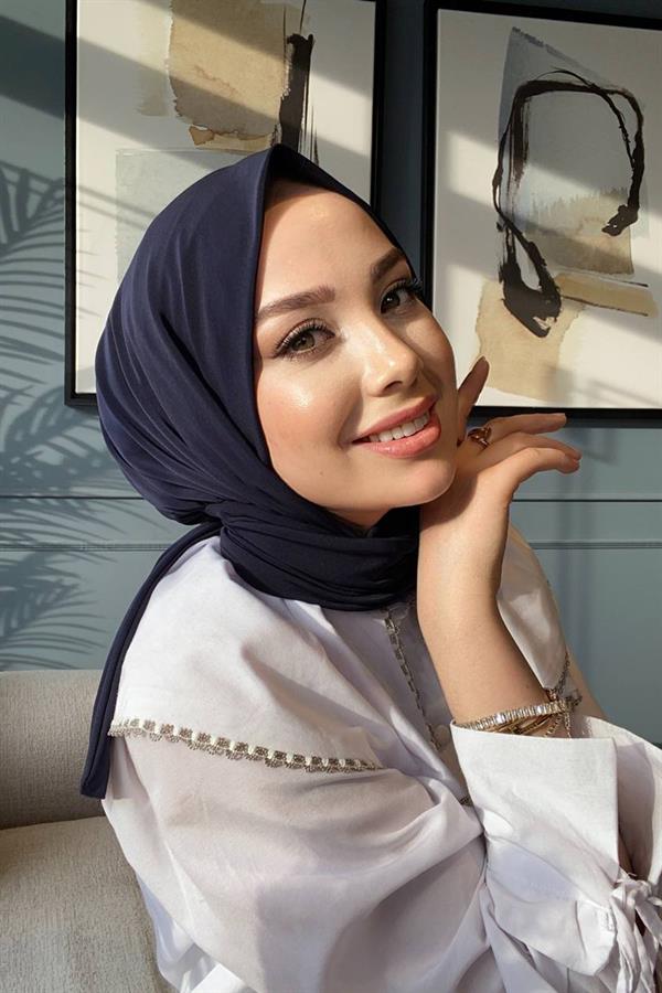 Sayra Shawl Lacivert Çıtçıtlı Hazır Şal SYR002