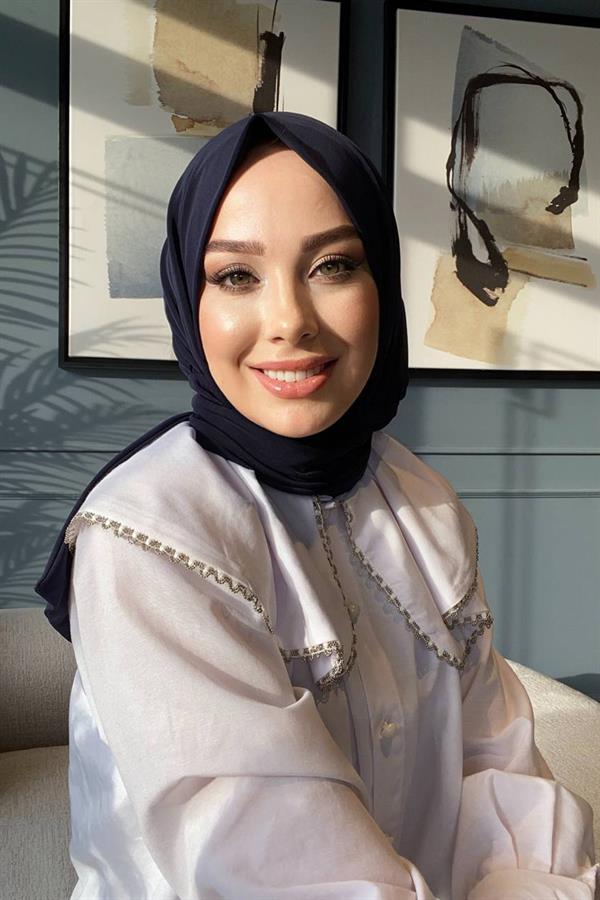 Sayra Shawl Lacivert Çıtçıtlı Hazır Şal SYR002