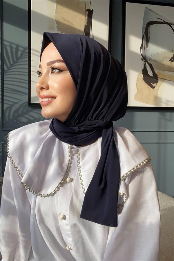 Sayra Shawl Lacivert Çıtçıtlı Hazır Şal SYR002