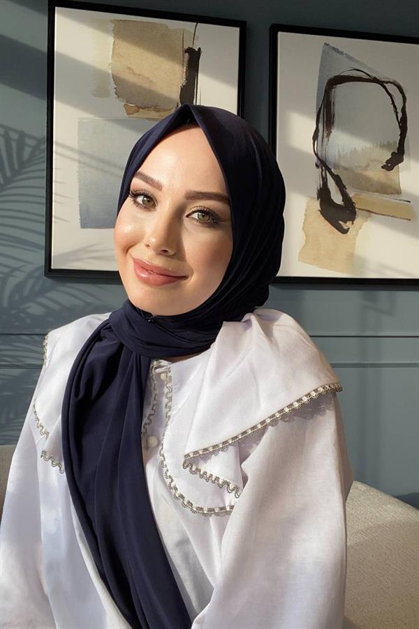 Sayra Shawl Lacivert Çıtçıtlı Hazır Şal SYR002