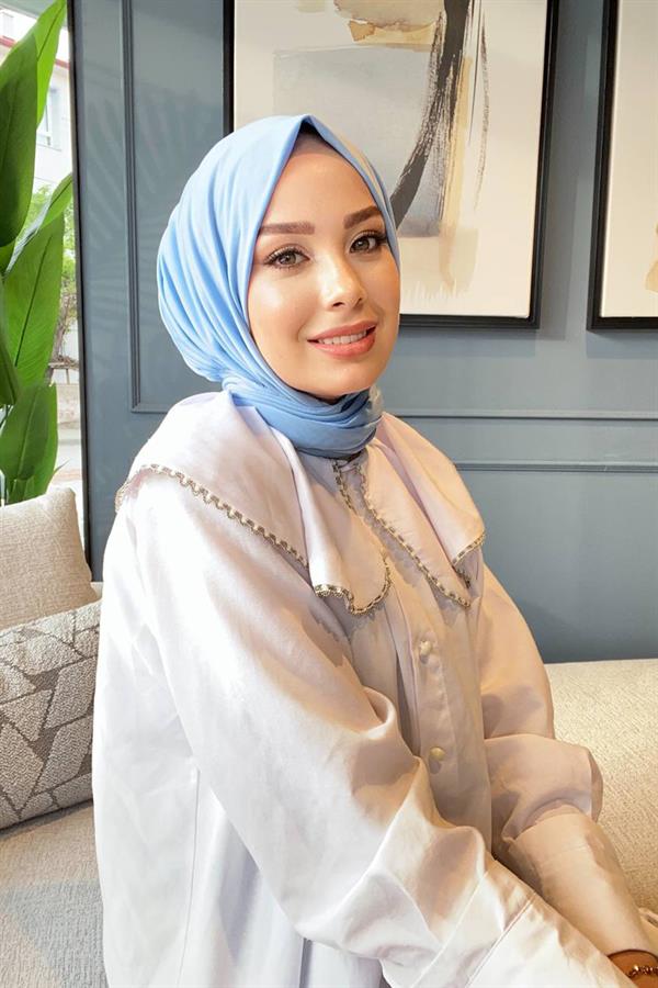Sayra Shawl Kadın Bebe Mavisi Çıtçıtlı Hazır Şal