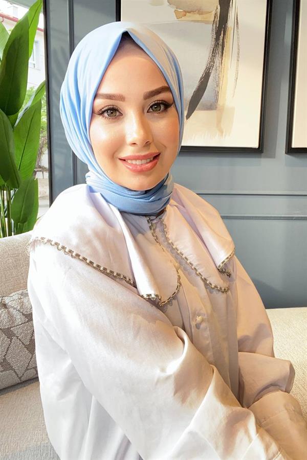 Sayra Shawl Kadın Bebe Mavisi Çıtçıtlı Hazır Şal