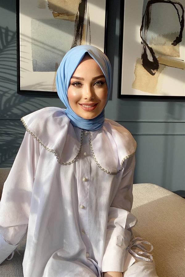 Sayra Shawl Kadın Bebe Mavisi Çıtçıtlı Hazır Şal