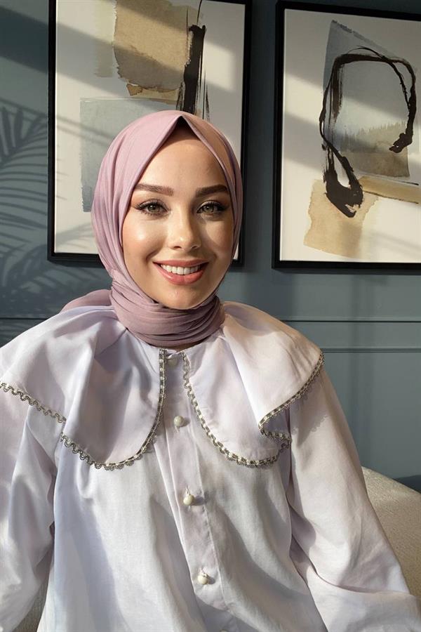 Sayra Shawl Kadın Toz Pembe Çıtçıtlı Hazır Şal SYR002