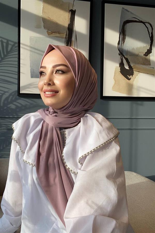 Sayra Shawl Kadın Toz Pembe Çıtçıtlı Hazır Şal SYR002