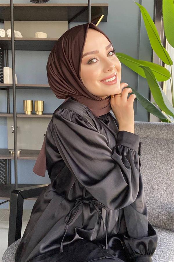 Sayra Shawl Kahverengi Çıtçıtlı Hazır Şal SYR002