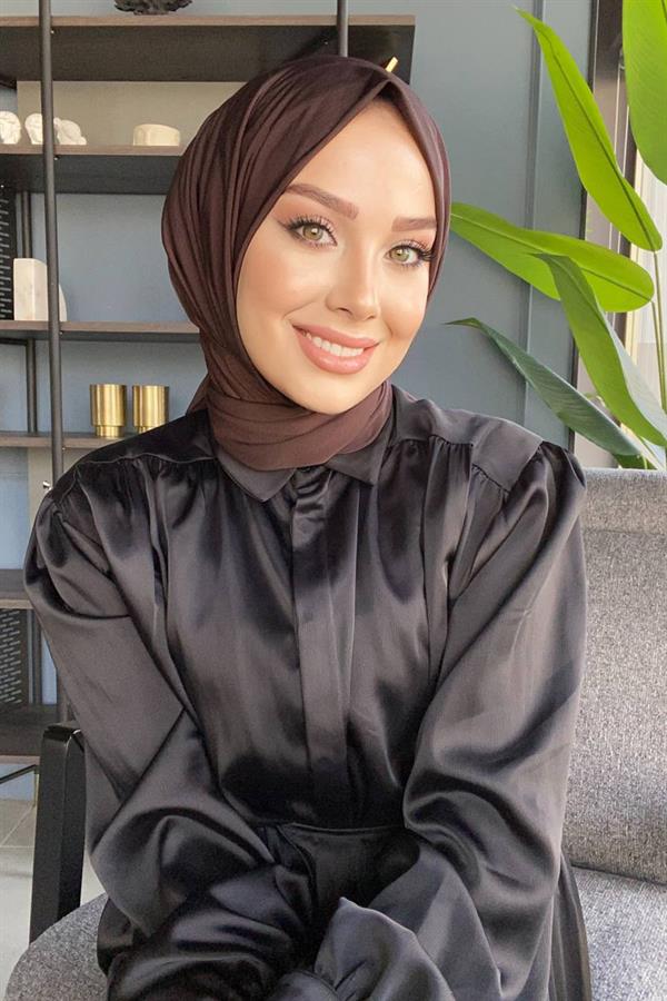 Sayra Shawl Kahverengi Çıtçıtlı Hazır Şal SYR002
