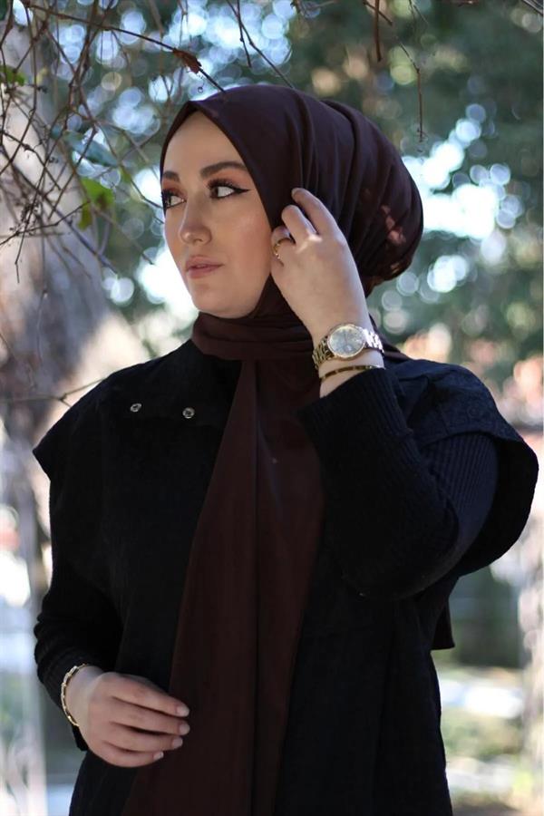 Sayra Shawl Kahverengi İthal Sandy Kumaş Çıtçıtlı Hazır Şal SYR006
