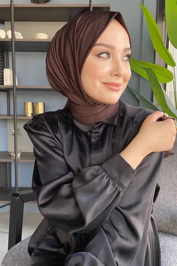 Sayra Shawl Kahverengi Çıtçıtlı Hazır Şal SYR002