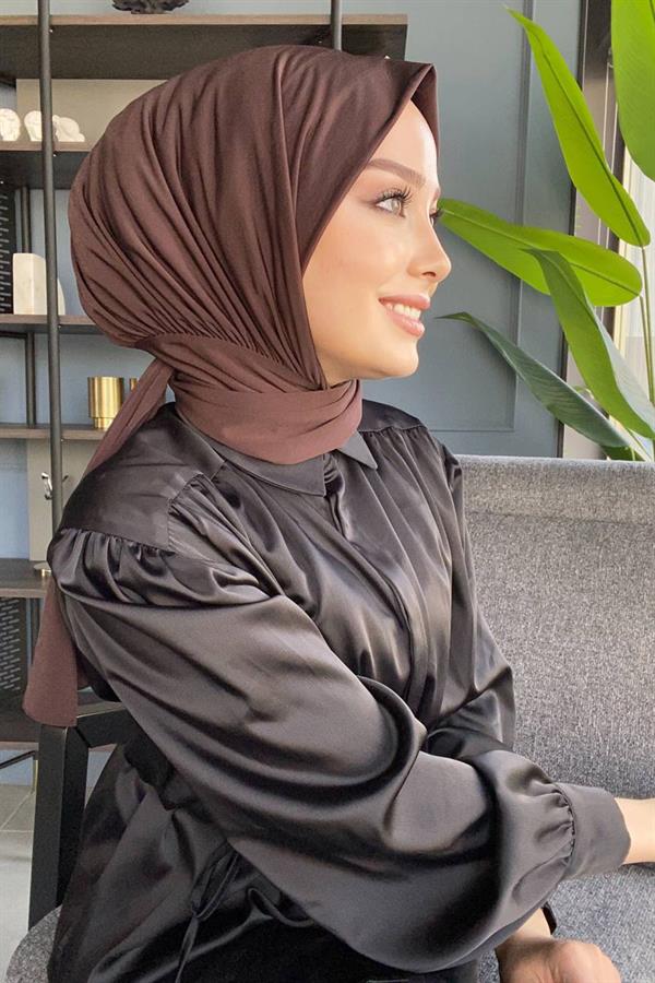 Sayra Shawl Kahverengi Çıtçıtlı Hazır Şal SYR002