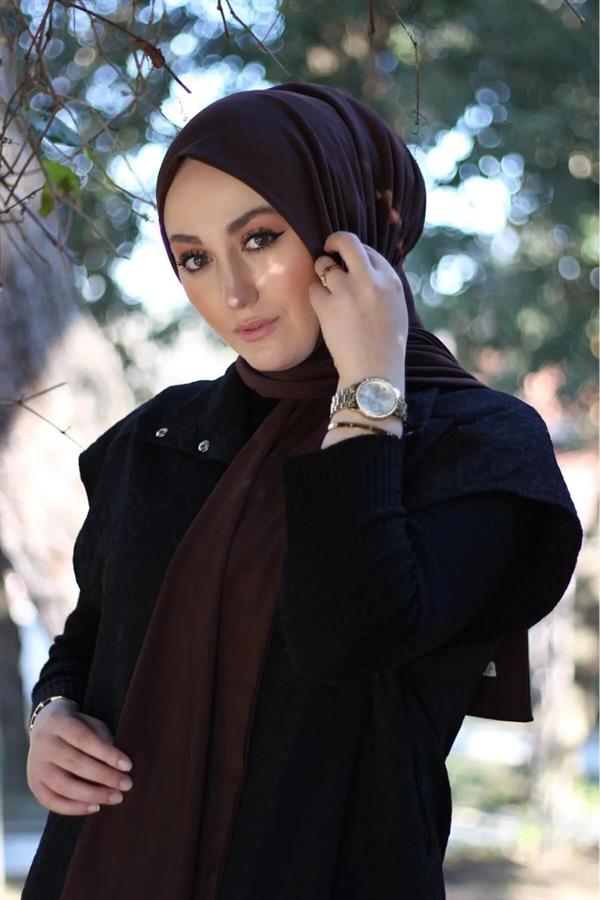 Sayra Shawl Kahverengi İthal Sandy Kumaş Çıtçıtlı Hazır Şal SYR006