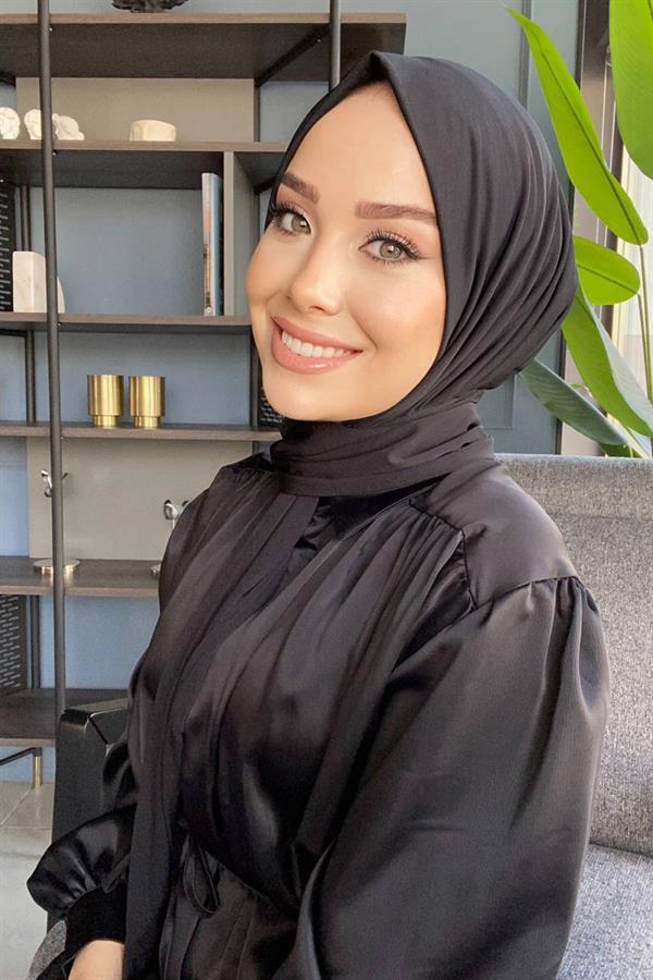 Sayra Shawl Siyah İthal Kumaş Çıtçıtlı Şal