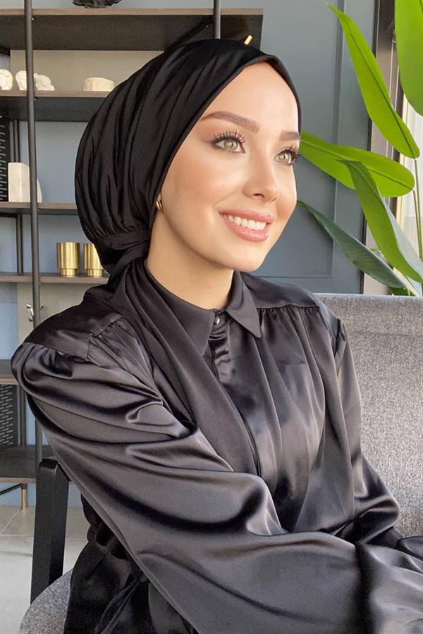 Sayra Shawl Siyah İthal Kumaş Çıtçıtlı Şal