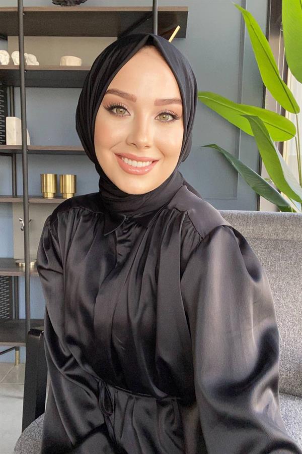 Sayra Shawl Siyah İthal Kumaş Çıtçıtlı Şal