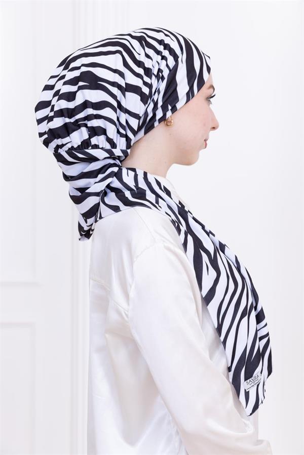 Sayra Shawl Zebra Desenli Kadın Çıtçıtlı Şal