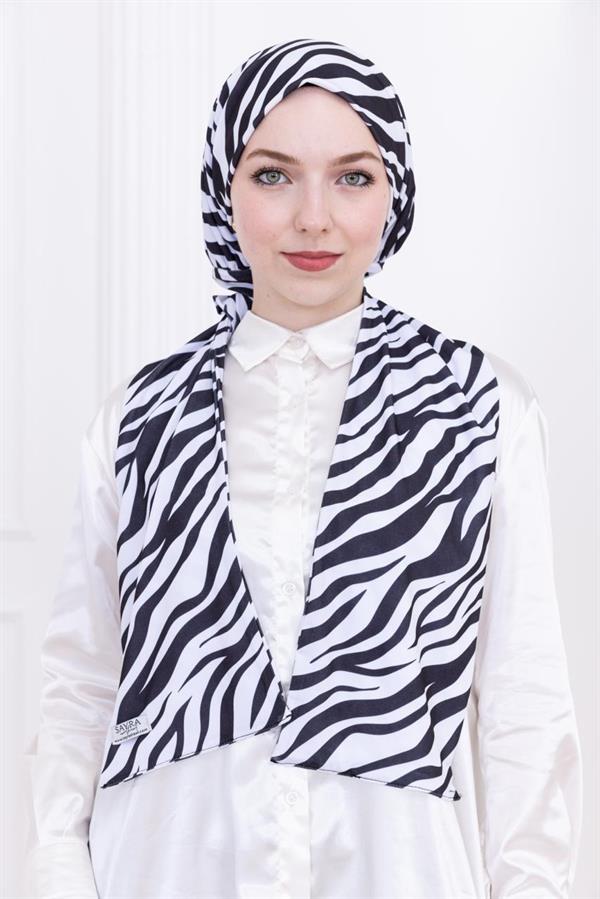 Sayra Shawl Zebra Desenli Kadın Çıtçıtlı Şal